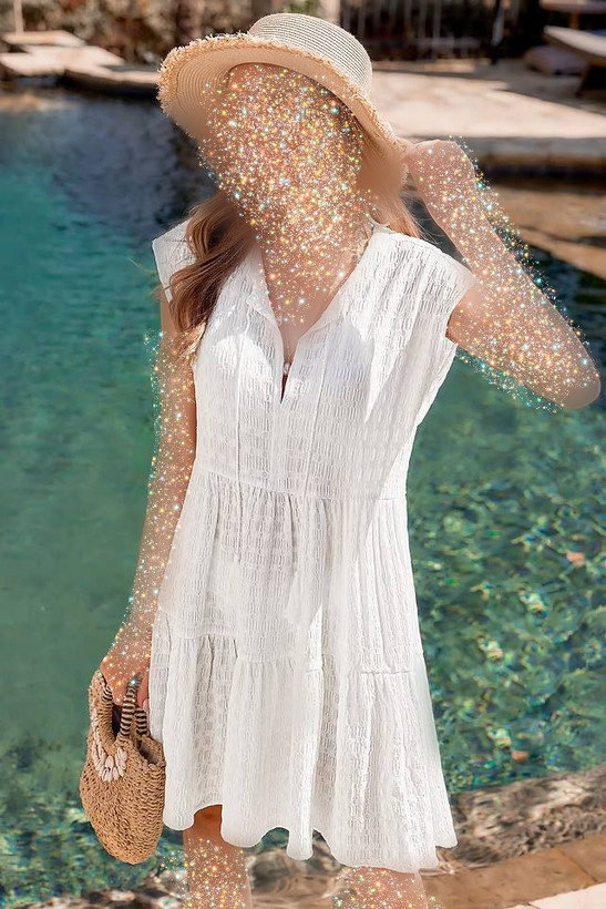 پیراهن زنانه کوتاه سفید برند کاپشی کد ۱۵۳۷